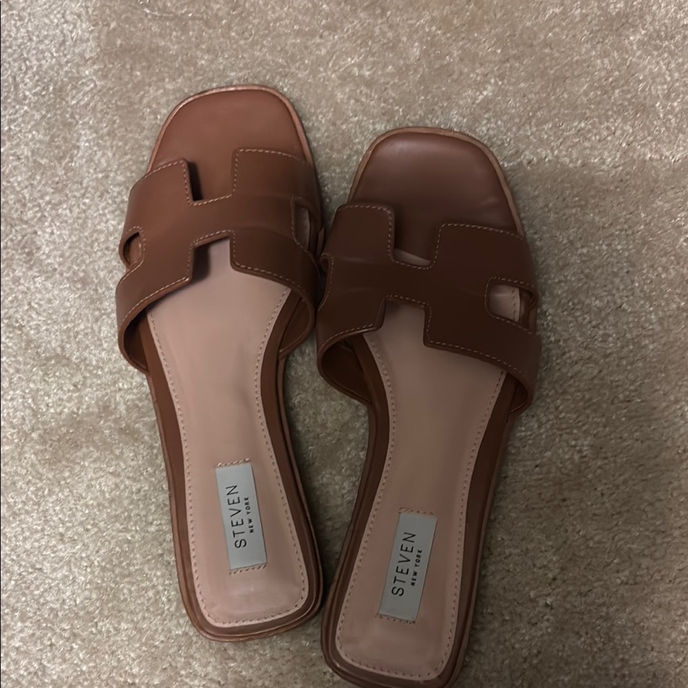 Seven7 Brown Leather Sandals Minimalist Design